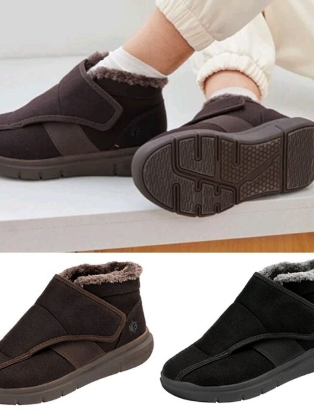 FitVille W. 9.5W/Diabetic Shoes Wide Width Warm Slip-on Winter Boots Thick Fur